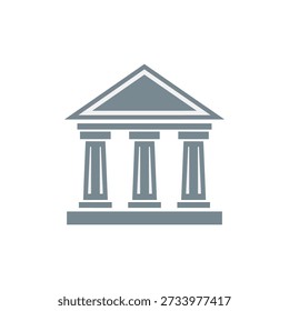 Ein minimalistisches flaches Design, Vektorsymbol eines klassischen Gebäudes mit drei Säulen und einem Giebel, perfekt für die Darstellung einer Bank, eines Museums, eines Gerichtsgebäudes oder einer Universität. Diese saubere, professionelle Grafik eignet sich für Logos, Website-UI, Finanzinfografiken oder mobile App-Symbole