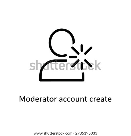 Minimalist flat design vector icon illustrating moderator account creation for user access control, ideal for apps, websites, and digital interfaces.