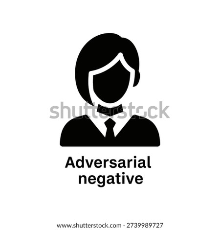 Minimalist flat design vector icon of a business professional with an adversarial or negative expression, ideal for corporate, legal, or conflict-themed presentations and graphics.