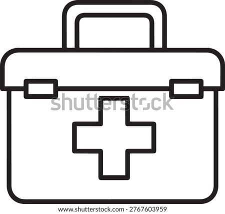 Minimalist flat design vector icon of a first aid kit featuring a red cross.