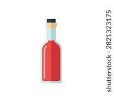 Minimalist Flat Design Vector Illustration of a Red Wine Glass Bottle with a Cork Stopper Isolated