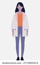 Minimalist flat design vector illustration depicting a stylish young woman standing in a modern outfit.