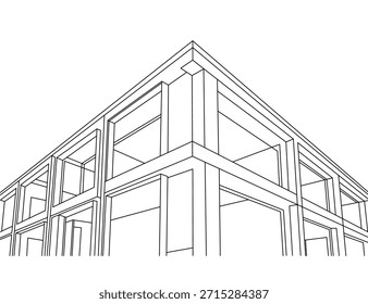 Minimalist flat design vector illustration of a geometric city skyline with sharp lines and scalable architecture elements, ideal for modern graphics.