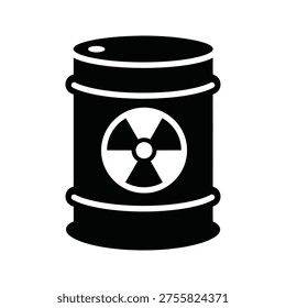 Minimalist flat design vector illustration of a hazardous nuclear waste barrel featuring a radiation warning sign, ideal for safety, environmental, and industrial educational materials.