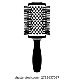Minimalist flat design vector illustration of a modern hair brush with a sleek black handle and geometric patterned bristles. Ideal for beauty, grooming, lifestyle, and personal care marketing materials.
