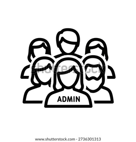Minimalist flat design vector illustration of four admins collaborating, ideal for business, management, and teamwork presentations or web graphics.