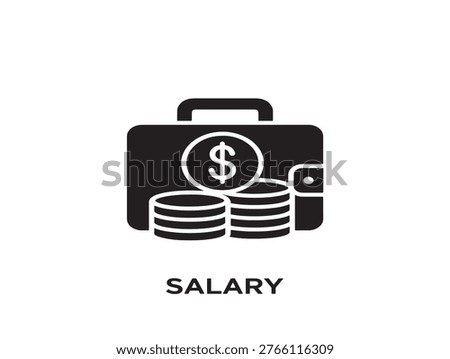 Minimalist flat design vector illustration depicting a briefcase filled with coins and a dollar sign, symbolizing salary, income, or financial compensation. Ideal for business, finance, and employment-related marketing materials.
