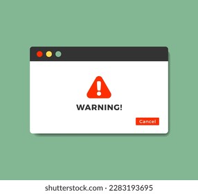 A minimalist flat design vector warning pop-up notification with a sleek and modern look. Perfect for web and mobile applications to alert users of important messages