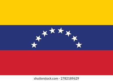 Minimalist flat design of the Venezuela flag icon. Clean vector illustration of the Venezuelan national flag featuring three equal horizontal bands of yellow, blue, and red, with an arc of eight white five-pointed stars centered in the blue band.