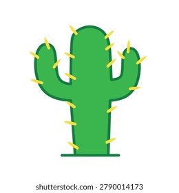 A minimalist flat graphic icon of a green cactus plant with yellow thorns, isolated on a clean white background