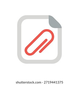 A minimalist flat graphic illustration of document file, attached with red paperclip. Simple and clean visual style.