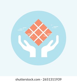 A minimalist flat icon design featuring a simple, abstract shape held within another shape, suitable for modern branding and user interfaces.