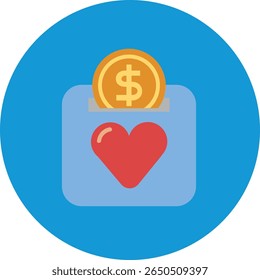 A minimalist flat icon featuring a stylized heart intertwined with a dollar sign, symbolizing love for money, finance, or wealth in a clean, modern design.