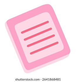 Minimalist flat icon of a pink notebook with lines. Ideal for back to school designs, education graphics, study tools, planning templates, and printable stationery clipart in digital format.