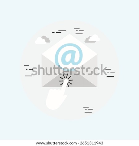 A minimalist flat icon representing an email click action, designed with clean lines and simple shapes, suitable for digital interfaces and marketing.