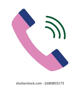Un icono plano minimalista de un teléfono que suena en rosa y azul. Este colorido símbolo de llamada entrante es perfecto para temas de comunicación o contacto.
