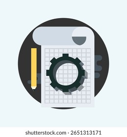 A minimalist flat icon set featuring a cogwheel design, perfect for technical, mechanical, or business-related projects, rendered with clean lines and simple shapes.