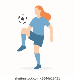 Ilustração plana minimalista do jogador de futebol feminino chutando uma bola Design de esporte