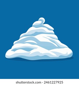 A minimalist, flat illustration of an immense snowdrift, isolated against a serene blue background. 