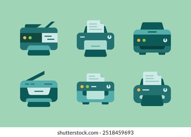 Minimalist flat illustration set of modern printer and photocopy machine