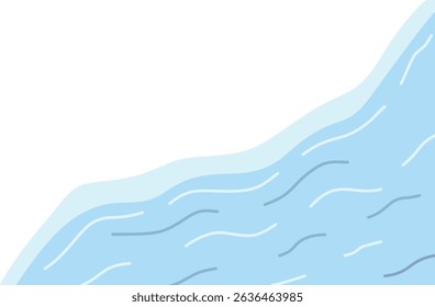 Minimalist flat illustration of stylized blue water waves or currents, layered diagonally against a white background, evoking a sense of calm flow