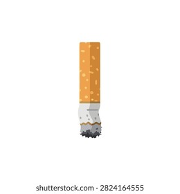 Minimalist Flat Illustration of a Used Cigarette Butt Stub with Ash Isolated on White Background