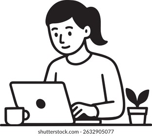 Minimalist Flat Illustration of Woman Working at Desk