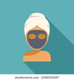 Minimalist flat illustration of a young woman enjoying a beauty treatment with a facial mask