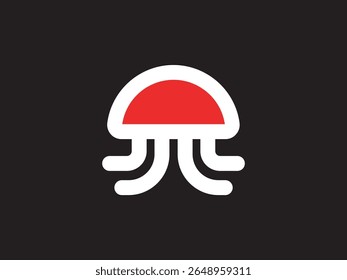 Minimalist Flat Jellyfish Marine Life Creature Icon Design