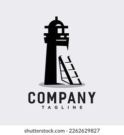 Minimalist Flat ladder Lighthouse Logo design template isolated vector silhouette