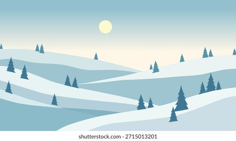Paisaje Plano Minimalista Escena De Invierno Con Colinas Y Árboles Cubiertos De Nieve
