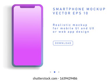 Minimalist flat lay scene with mobile phone in neon color tones. Realistic 3D vector illustration, mockup template for web app presentation. 