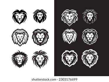 minimalist flat lion face vector logos, badge collection