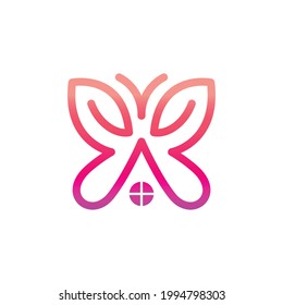 Minimalist flat logo design Combination of Butterfly and Home