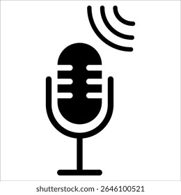 Ícone de microfone plano minimalista definido em estilo de contorno, formato EPS 10 vetorial. Inclui vários designs de microfone para podcasting, gravação de áudio, radiodifusão e ilustrações da interface do usuário.