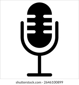 Minimalist flat microphone icon set in outline style, vector EPS 10 format. Includes multiple mic designs for podcasting, audio recording, broadcasting, and user interface illustrations.