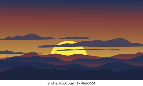 Minimalist flat mountain vector landscape