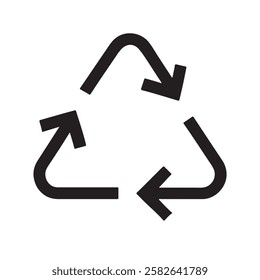 Minimalist flat recycle symbol vector icon with three rotating arrows for green and environmental concepts