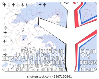A minimalist flat representation of the impact of tourism and air transport on destinations svg
