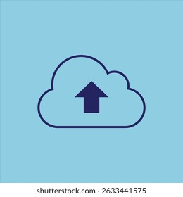 minimalist Flat Round Website Icons Upload Cloud on blue background 