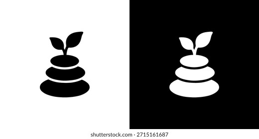 Equilibrio de piedra plano minimalista con ilustración de icono de hoja sobre fondo blanco