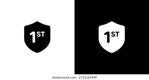 Icono minimalista de la insignia del logro del escudo del primer lugar del estilo plano