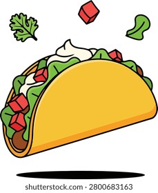 Minimalist Flat Style Floating Taco With Fresh Ingredients Drifting in Empty Space on Simple White Background