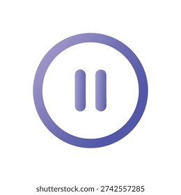 Minimalist flat style icon of a blue pause button. Set against a White Background. The visual features simple elements.