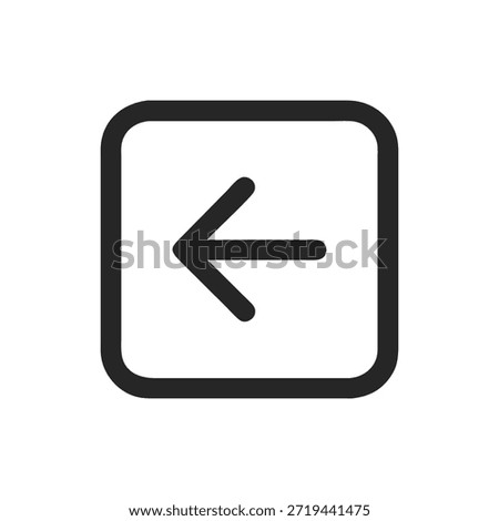 Minimalist flat style illustration of a left arrow icon inside rounded square isolated on White Background.