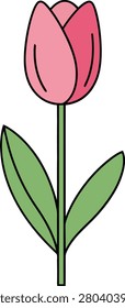Minimalist Flat Style Illustration of a Single Blooming Pink Tulip Isolated on a Solid White Background