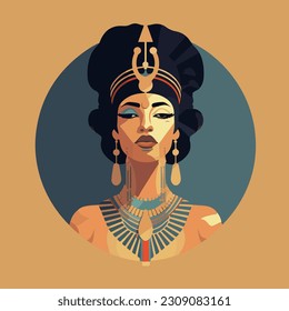 minimalist flat style vector illustration of cleopatra portrait art deco. 