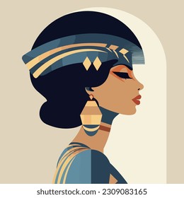 minimalist flat style vector illustration of cleopatra portrait art deco. 