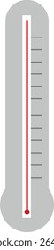 Minimalist flat thermometer illustration showing high temperature. Useful for medical, healthcare, fever, or weather-related designs. EPS10 vector file.