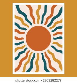 Minimalist flat vector abstract illustration of a radiant sun with wavy rays